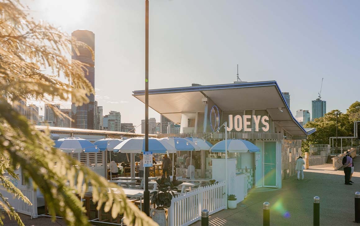 Exterior of restaurant on Kangaroo Cliff's, overlooking city views